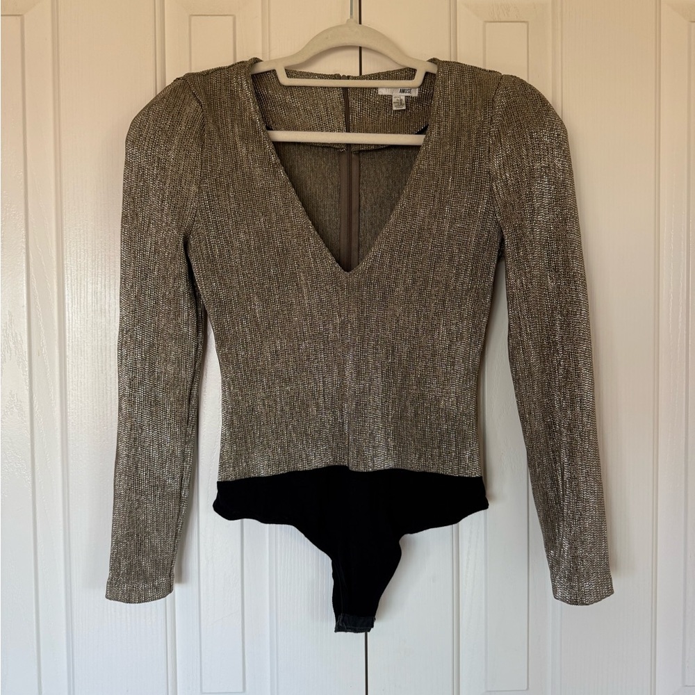 Amuse Society Shimmering V-Neck Bodysuit